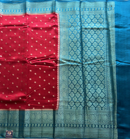 Reddish Pink Chiniya Silk Saree with Gold Zari Border - Pure Handloom | Silk Mark Certified - Sampradaya Designer Studio
