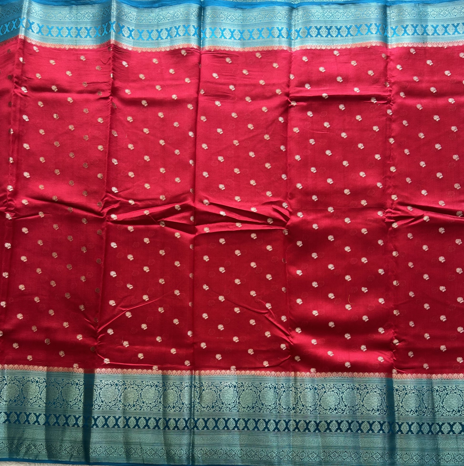 Reddish Pink Chiniya Silk Saree with Gold Zari Border - Pure Handloom | Silk Mark Certified - Sampradaya Designer Studio