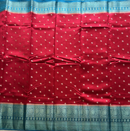 Reddish Pink Chiniya Silk Saree with Gold Zari Border - Pure Handloom | Silk Mark Certified - Sampradaya Designer Studio