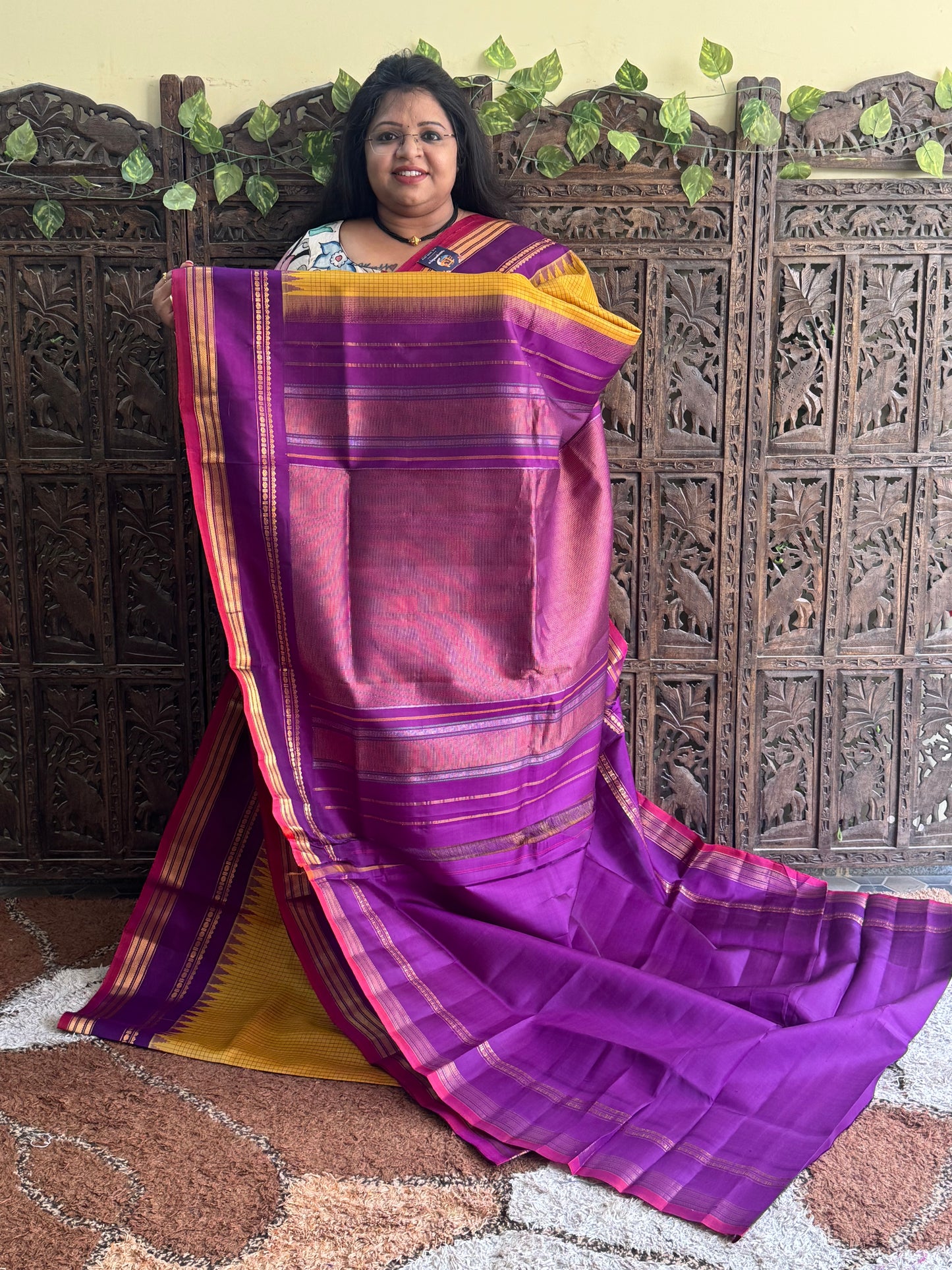Yellow Gadwal Silk Saree with Gold Zari Border — Pure Handloom | Silk Mark Certified