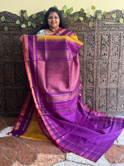Yellow Gadwal Silk Saree with Gold Zari Border — Pure Handloom | Silk Mark Certified