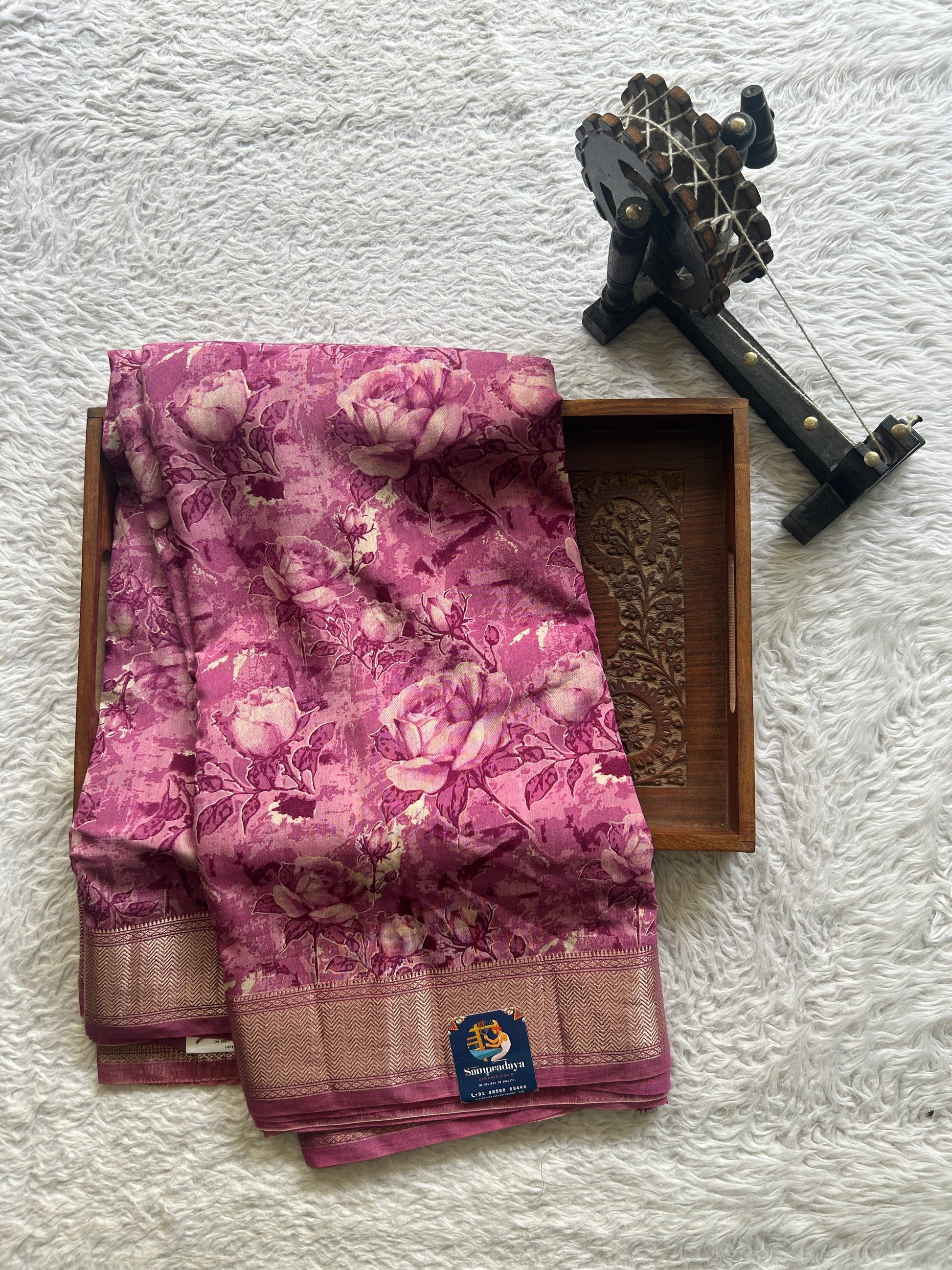 Dola Crepe Saree Pink Colored Elegantly Paired with a Zari Border. - Sampradaya Designer Studio