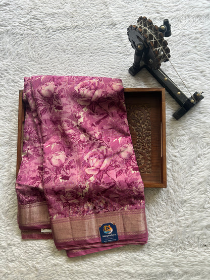Dola Crepe Saree Pink Colored Elegantly Paired with a Zari Border. - Sampradaya Designer Studio