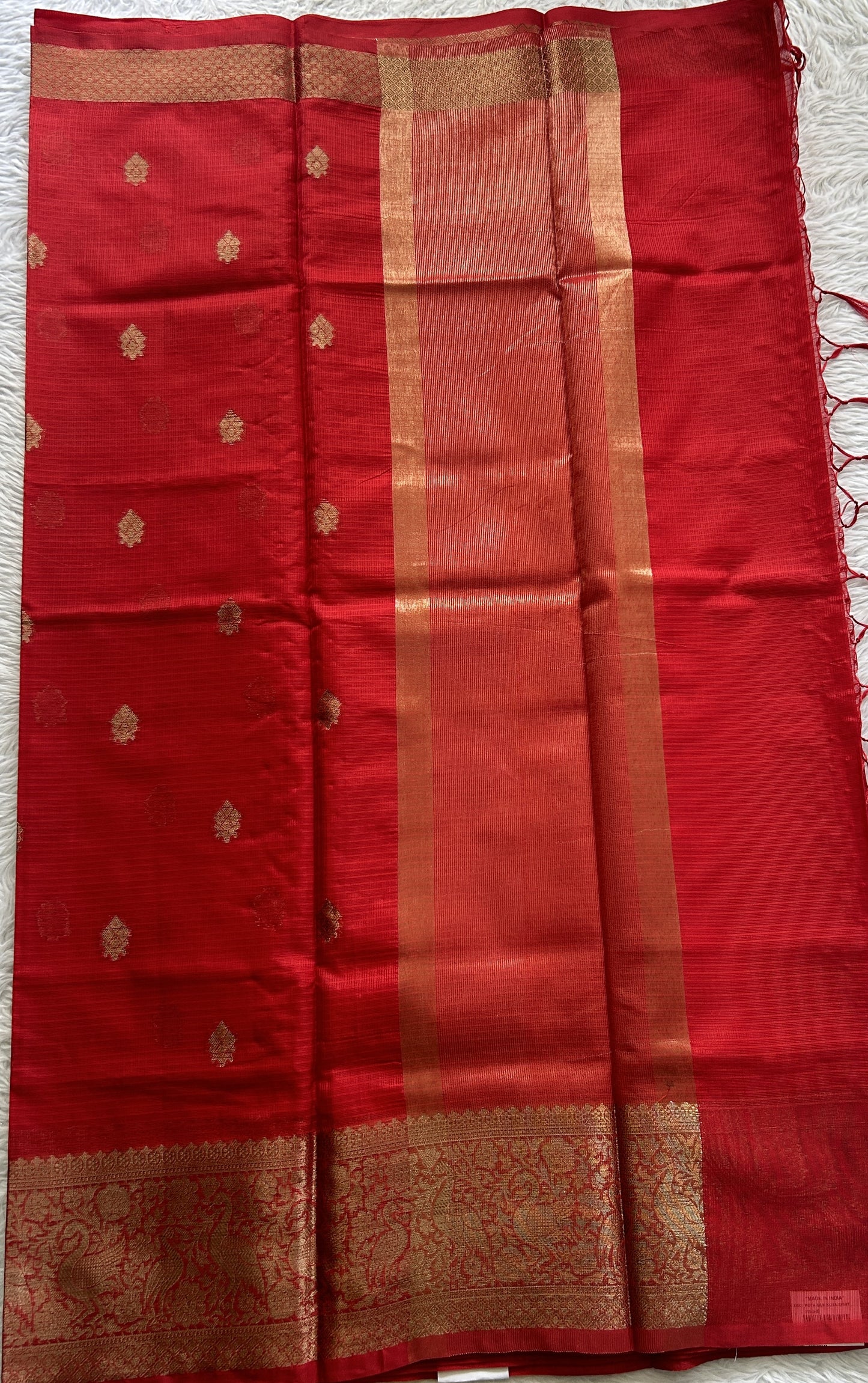 Silk kota Saree Red colored Complemented with a Zari Border. - Sampradaya Designer Studio