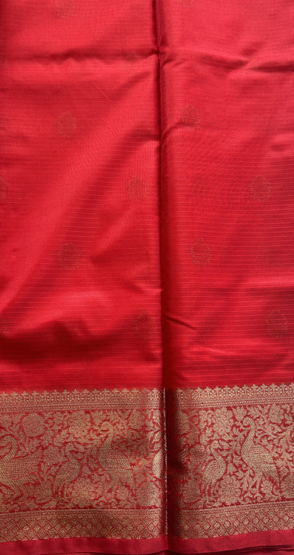 Silk kota Saree Red colored Complemented with a Zari Border. - Sampradaya Designer Studio