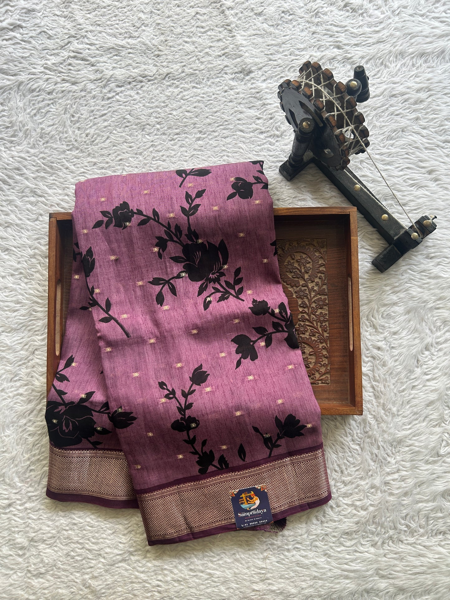 Dola Crepe Saree Light Purple Colored Elegantly Paired with a Zari Border. - Sampradaya Designer Studio