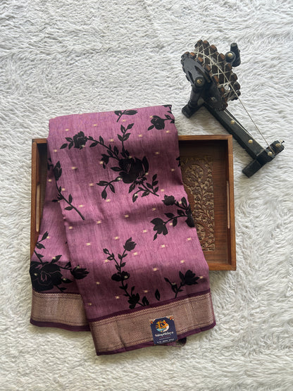 Dola Crepe Saree Light Purple Colored Elegantly Paired with a Zari Border. - Sampradaya Designer Studio