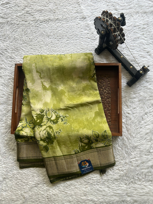 Dola Crepe Saree Light Mehndi Green Colored Elegantly Paired with a Zari Border. - Sampradaya Designer Studio