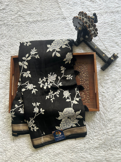 Dola Crepe Saree Black Colored Elegantly Paired with a Zari Border. - Sampradaya Designer Studio