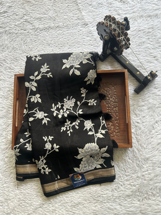 Dola Crepe Saree Black Colored Elegantly Paired with a Zari Border. - Sampradaya Designer Studio