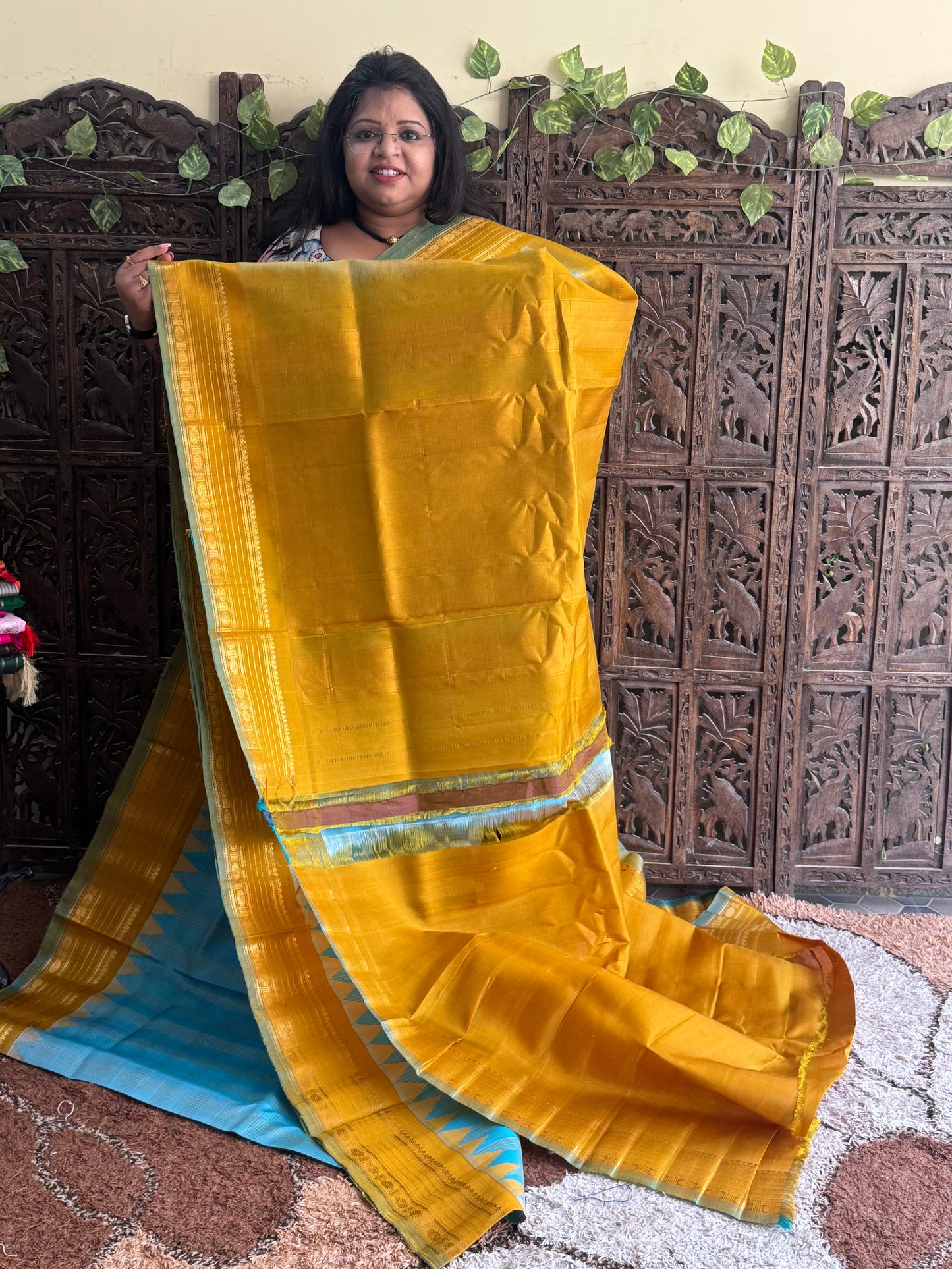 Ice Blue Gadwal Silk Saree with Gold Zari Border — Pure Handloom | Silk Mark Certified