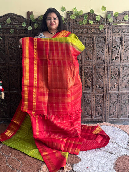 Green Gadwal Silk Saree with Gold Zari Border — Pure Handloom | Silk Mark Certified - Sampradaya Designer Studio