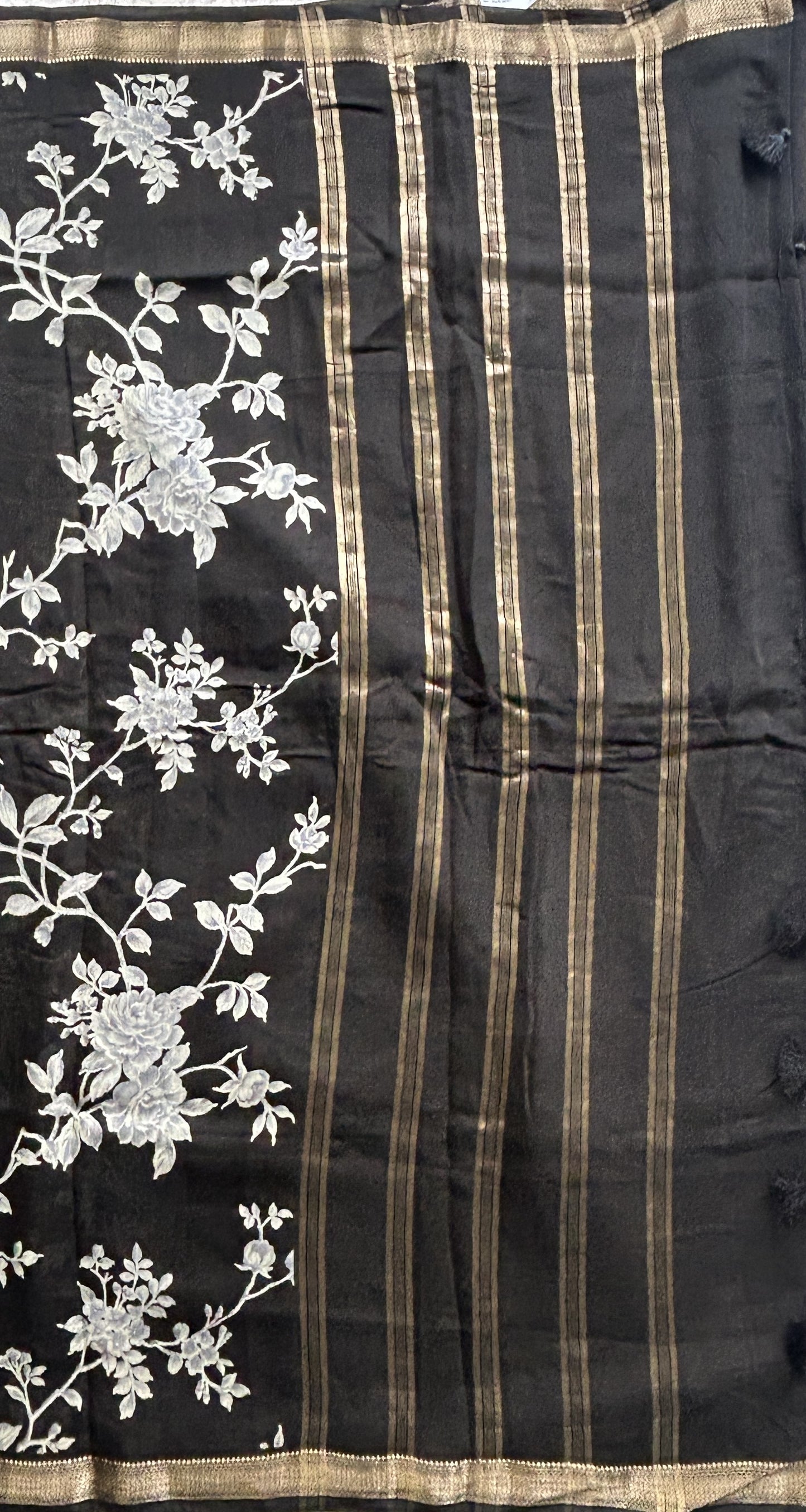 Dola Crepe Saree Black Colored Elegantly Paired with a Zari Border. - Sampradaya Designer Studio