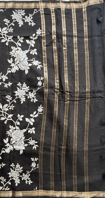 Dola Crepe Saree Black Colored Elegantly Paired with a Zari Border. - Sampradaya Designer Studio