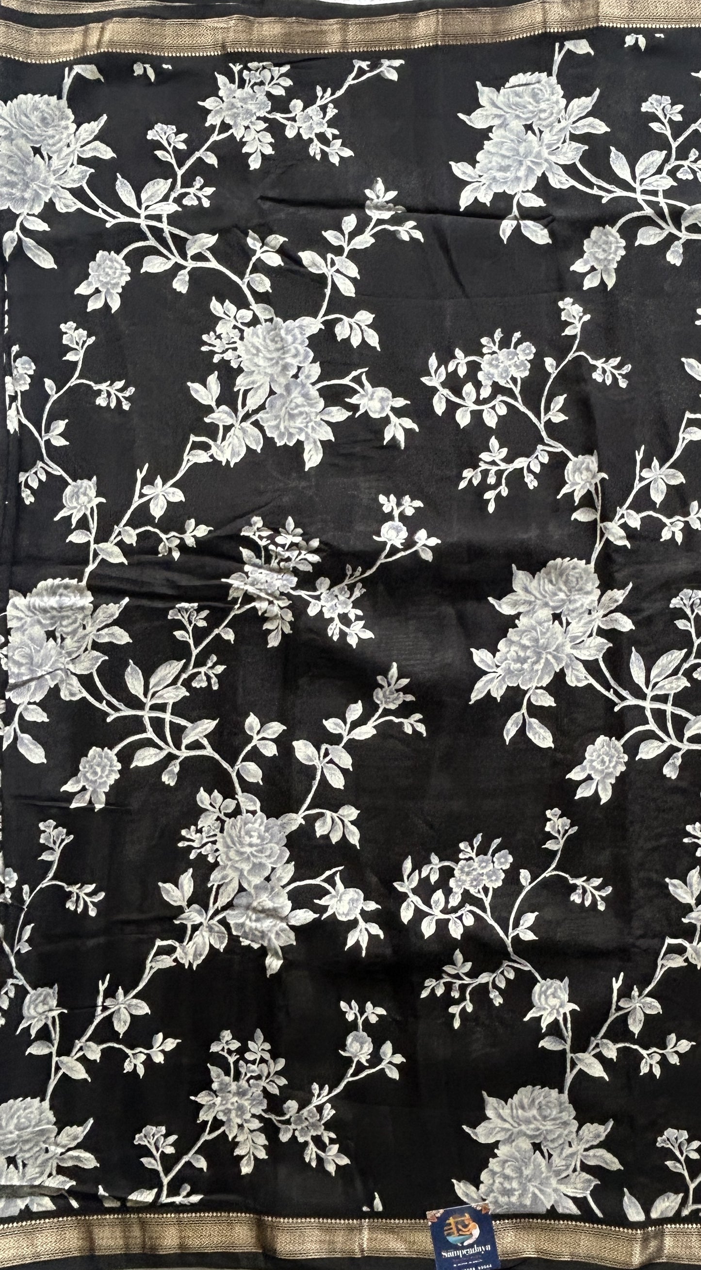 Dola Crepe Saree Black Colored Elegantly Paired with a Zari Border. - Sampradaya Designer Studio