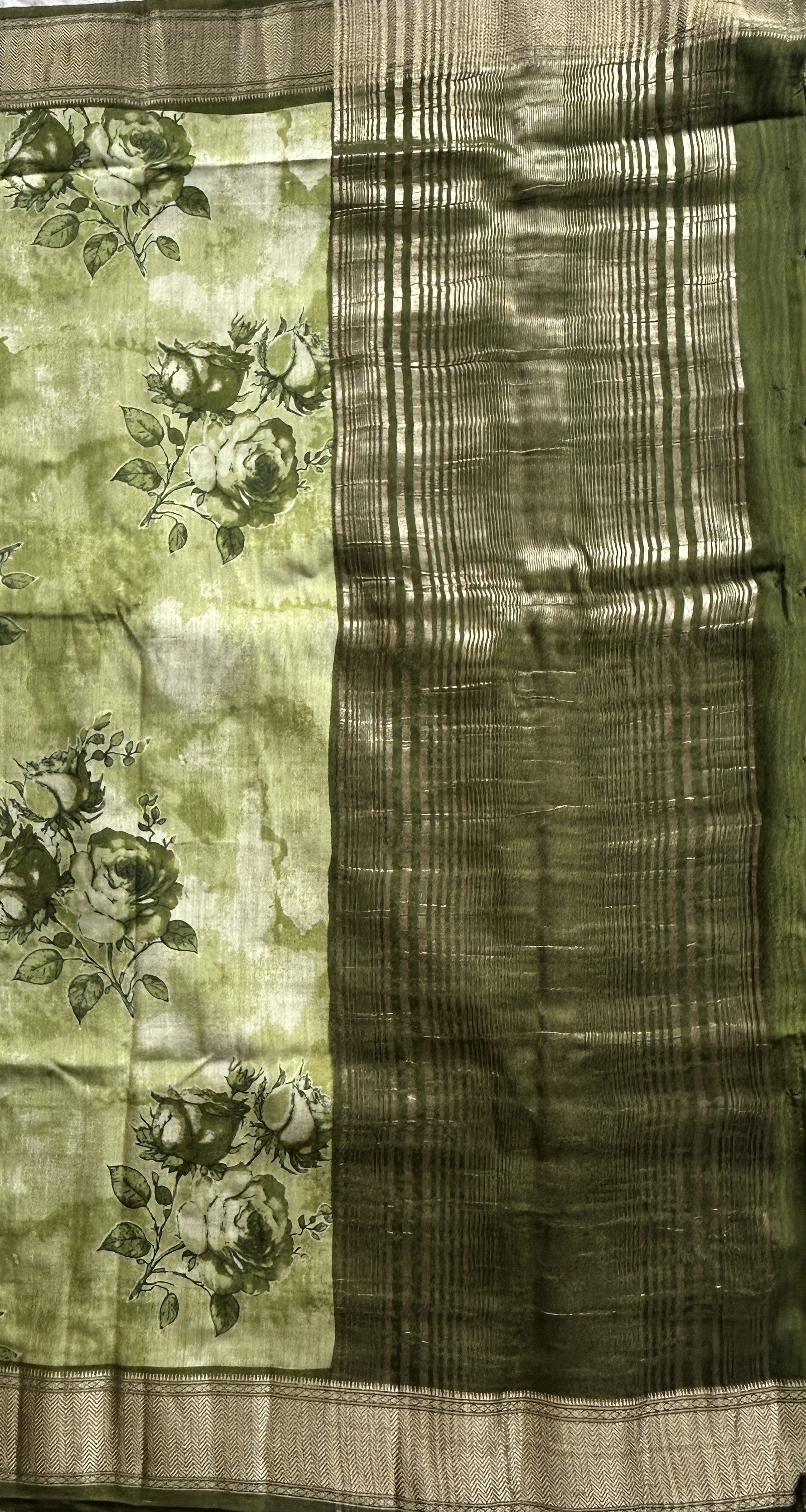 Dola Crepe Saree Light Mehndi Green Colored Elegantly Paired with a Zari Border. - Sampradaya Designer Studio