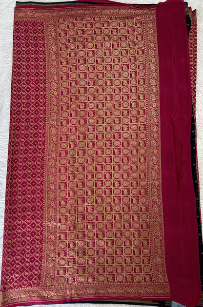 Banarasi Georgette Saree Pink Colored Complemented with a Zari Border. - Sampradaya Designer Studio