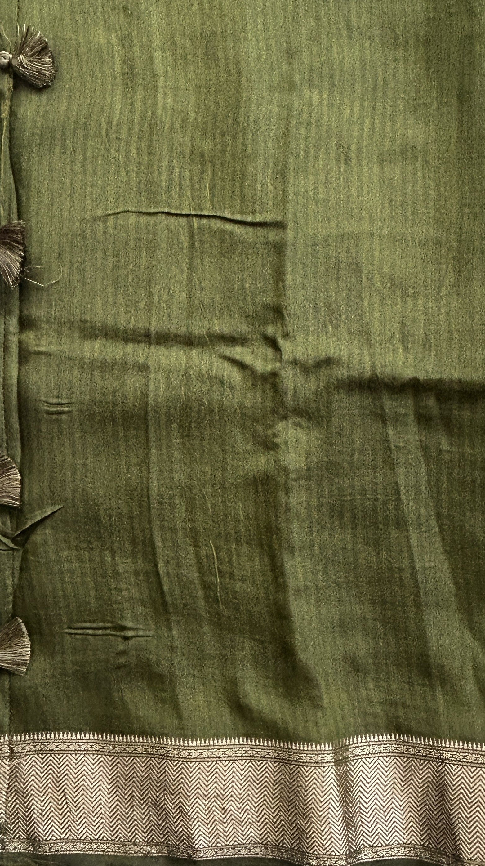 Dola Crepe Saree Light Mehndi Green Colored Elegantly Paired with a Zari Border. - Sampradaya Designer Studio
