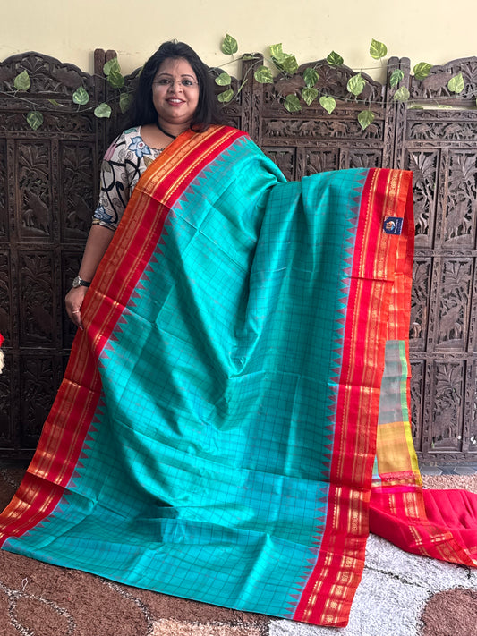 Green Gadwal Silk Saree with Gold Zari Border — Pure Handloom | Silk Mark Certified