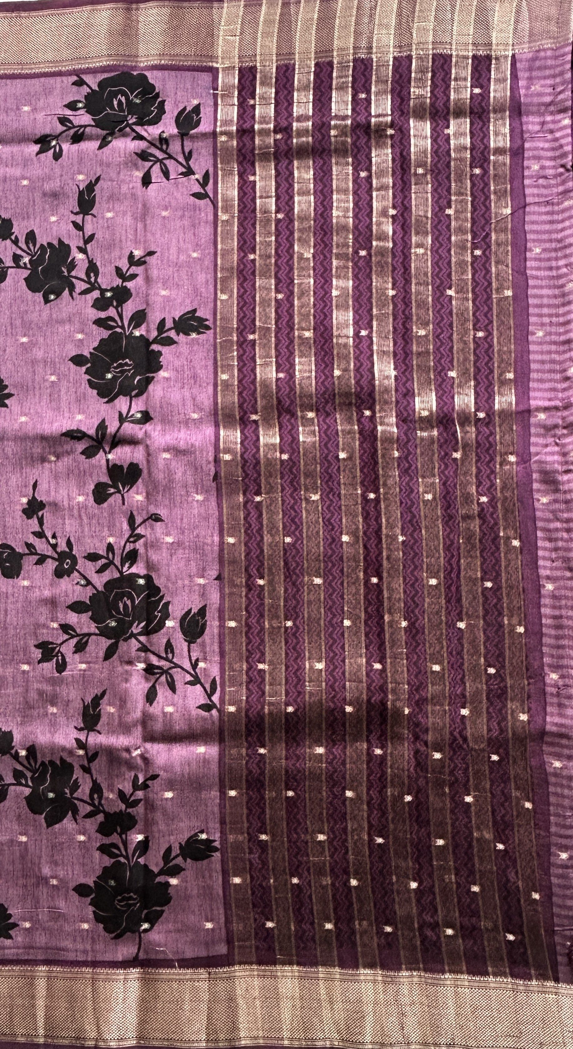 Dola Crepe Saree Light Purple Colored Elegantly Paired with a Zari Border. - Sampradaya Designer Studio