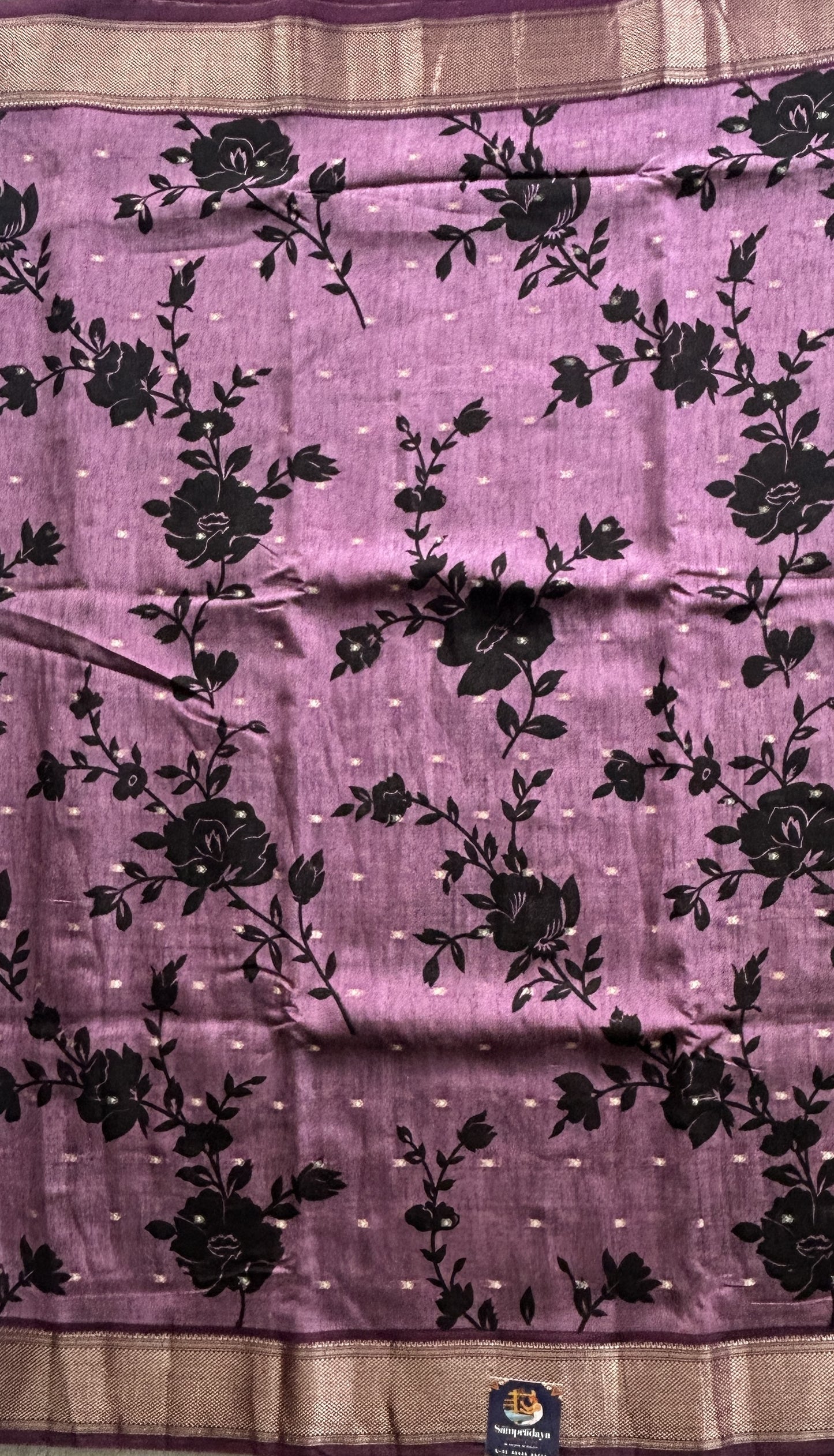 Dola Crepe Saree Light Purple Colored Elegantly Paired with a Zari Border. - Sampradaya Designer Studio