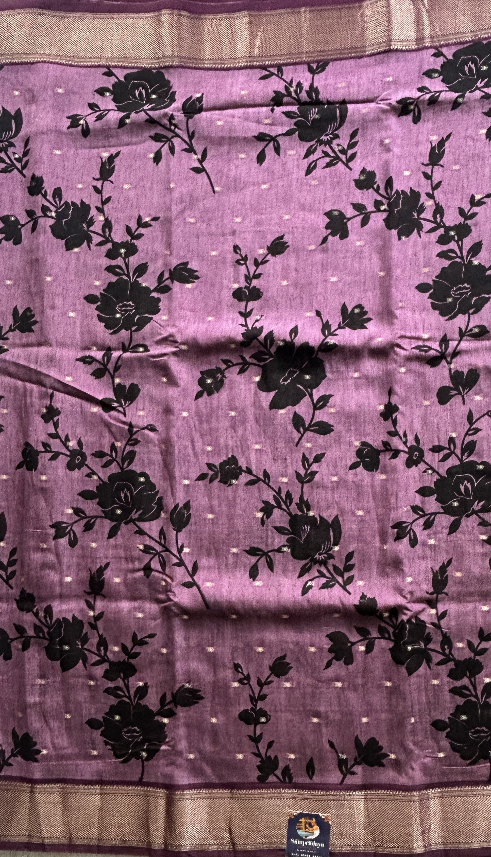 Dola Crepe Saree Light Purple Colored Elegantly Paired with a Zari Border. - Sampradaya Designer Studio