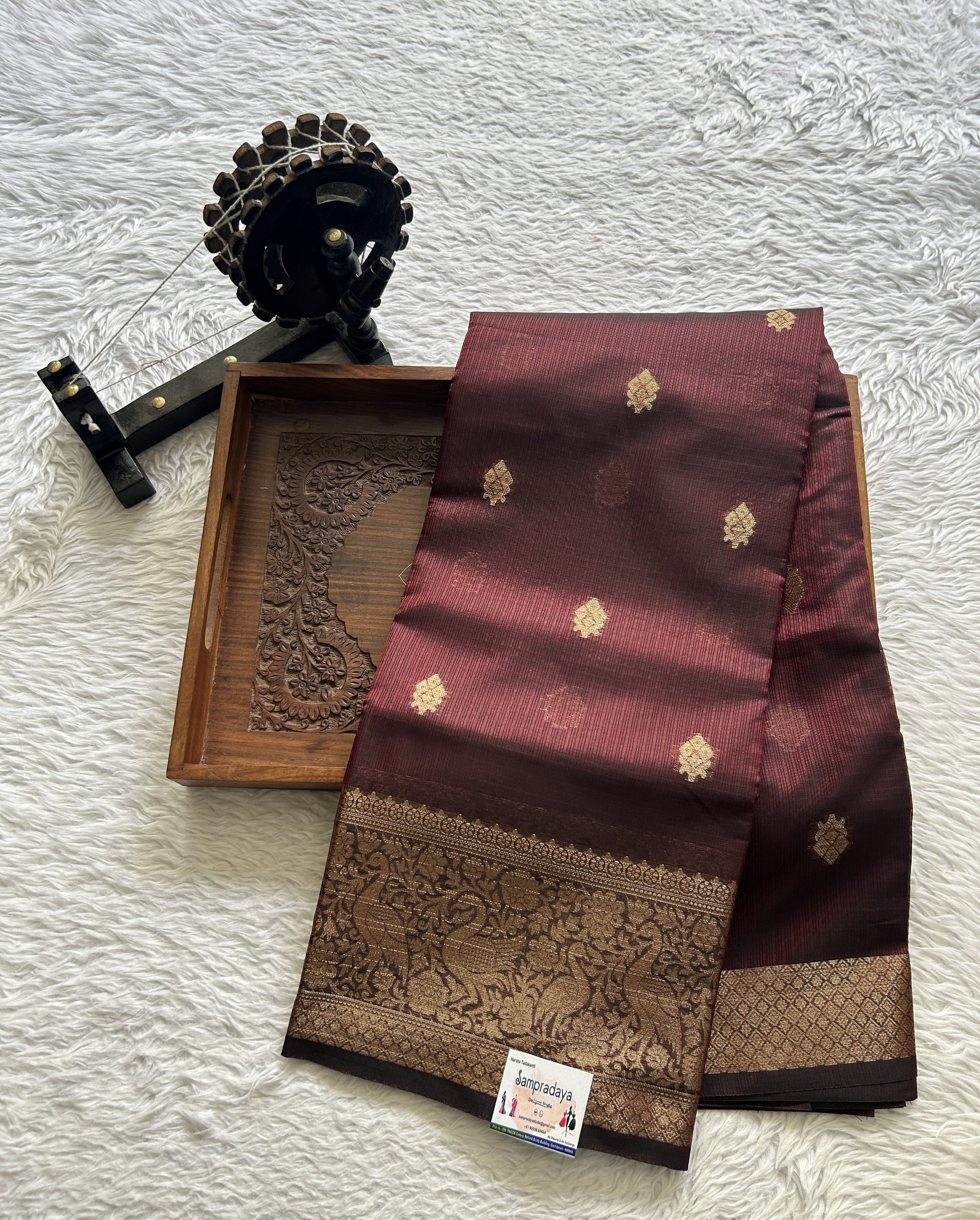 Silk kota Saree Dark Maroon colored Complemented with a Zari Border. - Sampradaya Designer Studio