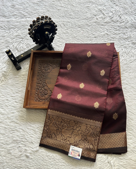 Silk kota Saree Dark Maroon colored Complemented with a Zari Border. - Sampradaya Designer Studio