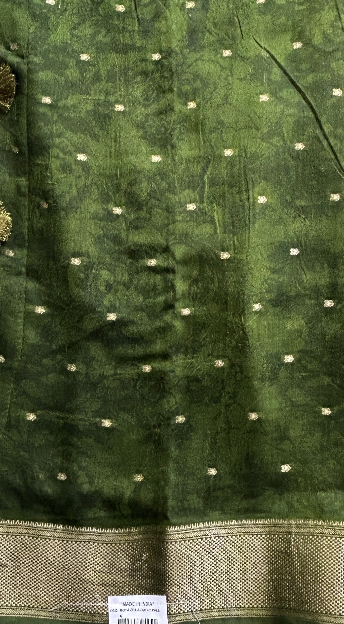 Dola Crepe Saree Mehndi Green Colored Elegantly Paired with a Zari Border. - Sampradaya Designer Studio