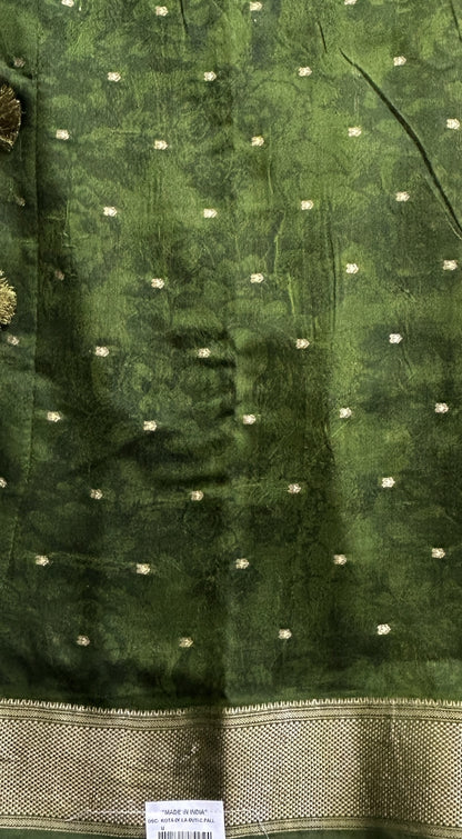 Dola Crepe Saree Mehndi Green Colored Elegantly Paired with a Zari Border. - Sampradaya Designer Studio