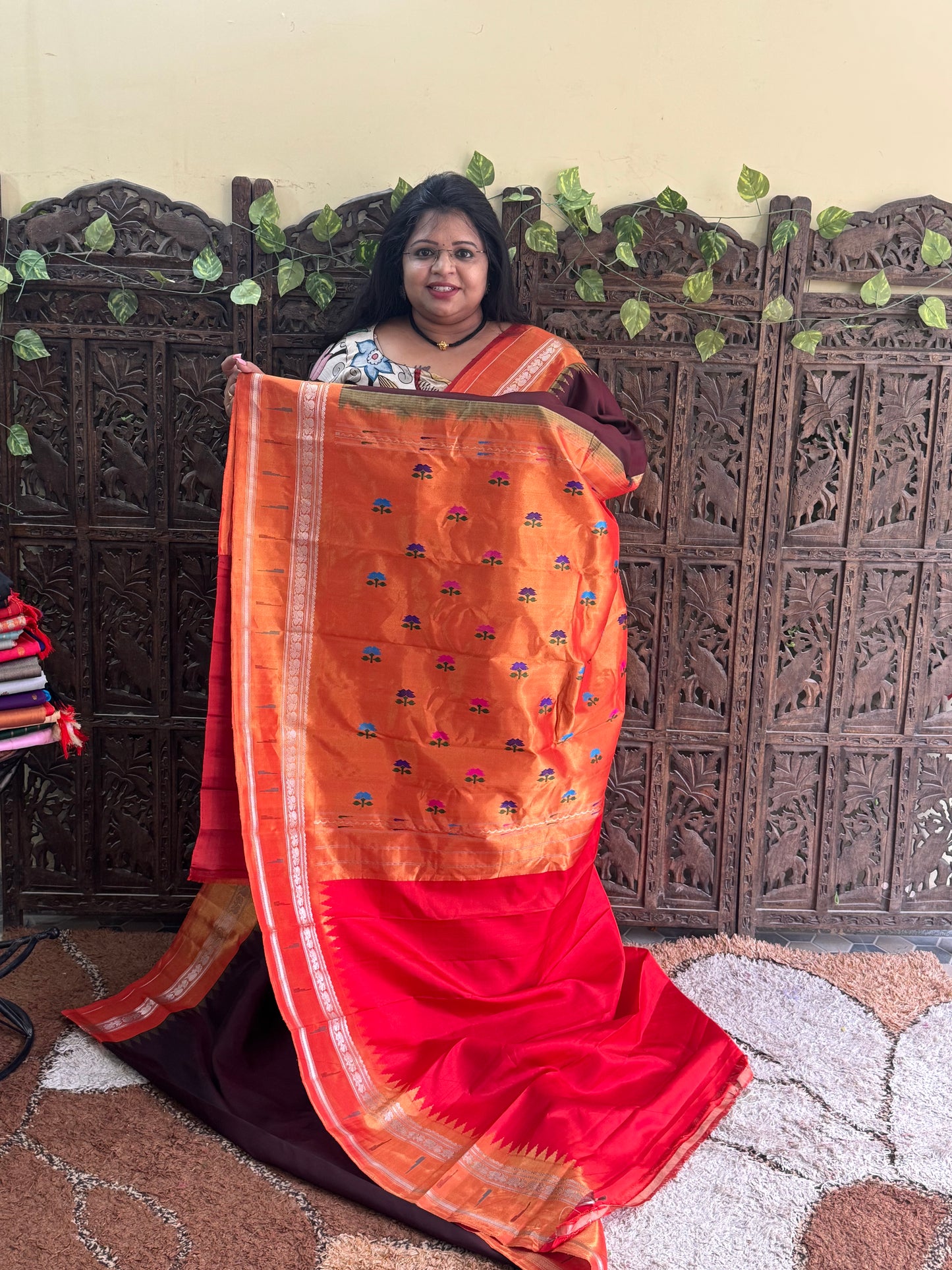 Brown Gadwal Silk Saree with Gold Zari Border — Pure Handloom | Silk Mark Certified