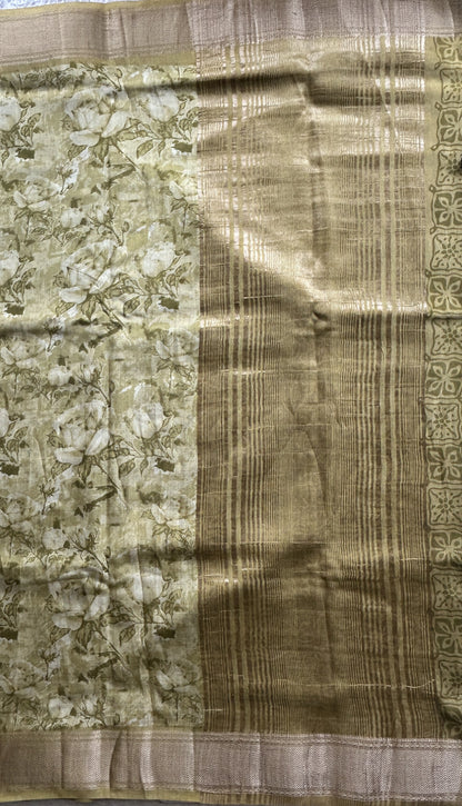 Dola Crepe Saree Light Mustard Colored Elegantly Paired with a Zari Border. - Sampradaya Designer Studio
