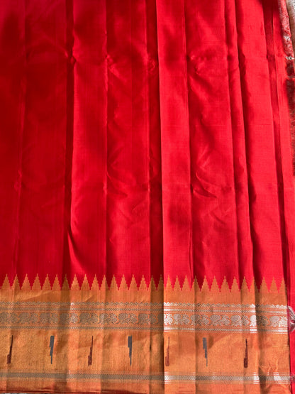 Brown Gadwal Silk Saree with Gold Zari Border — Pure Handloom | Silk Mark Certified