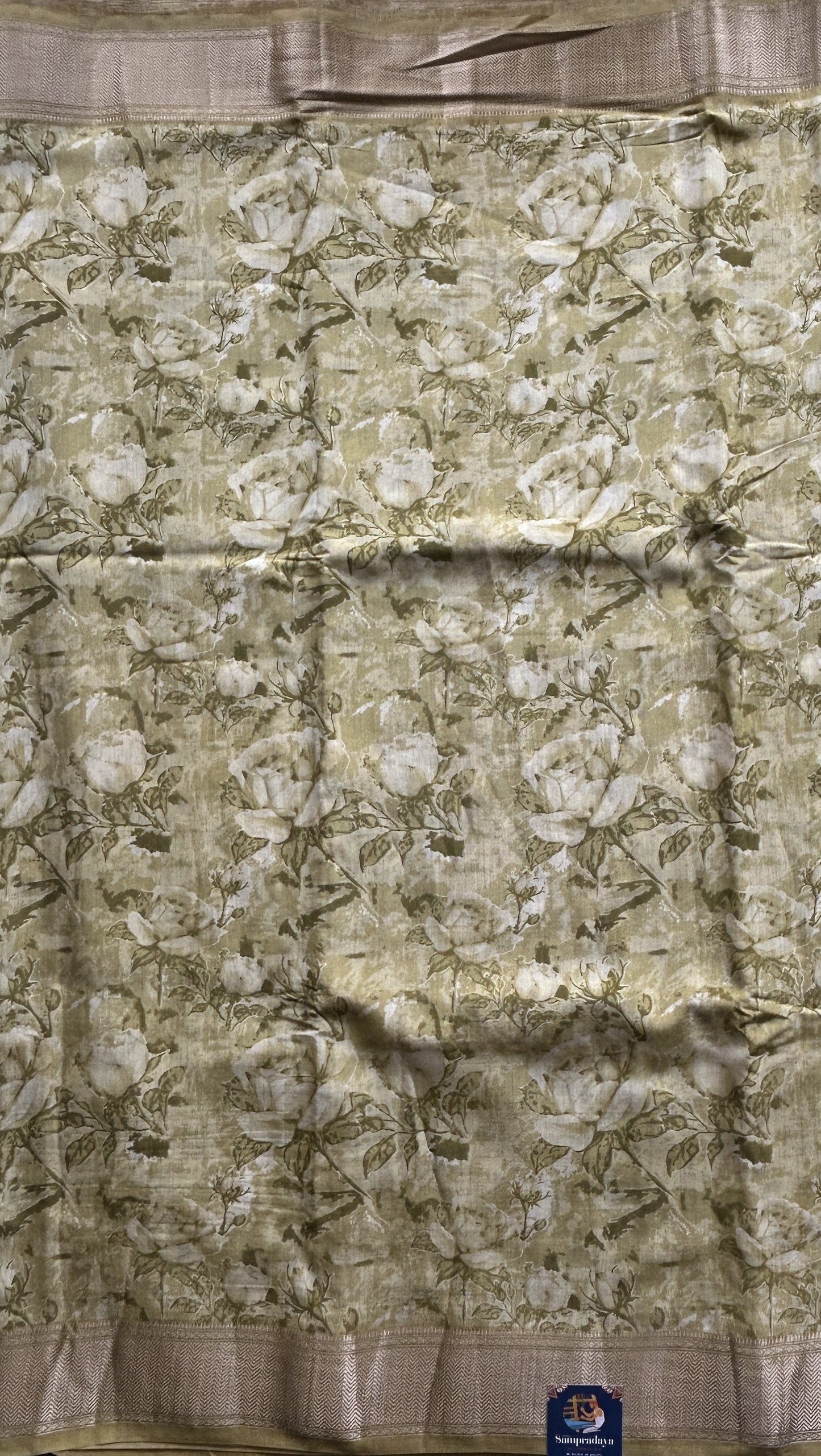 Dola Crepe Saree Light Mustard Colored Elegantly Paired with a Zari Border. - Sampradaya Designer Studio