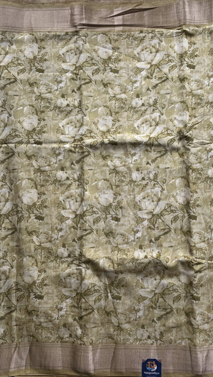Dola Crepe Saree Light Mustard Colored Elegantly Paired with a Zari Border. - Sampradaya Designer Studio