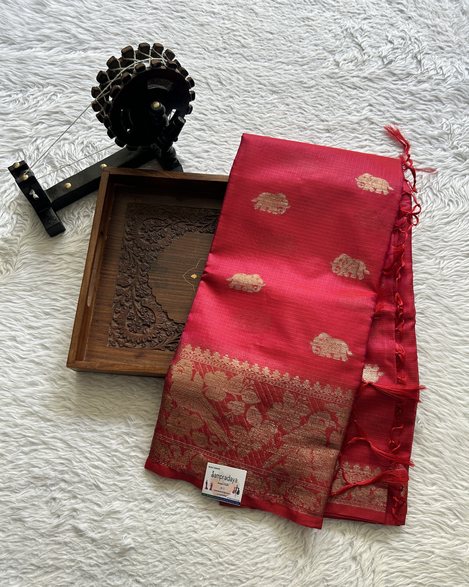 Silk kota Saree Dark Pink colored Complemented with a Zari Border. - Sampradaya Designer Studio