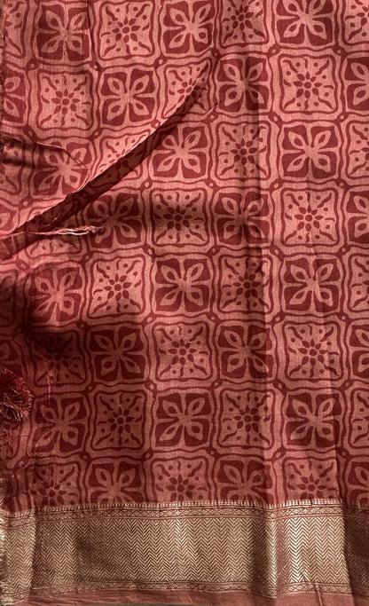 Dola Crepe Saree Light Brick Colored Elegantly Paired with a Zari Border. - Sampradaya Designer Studio