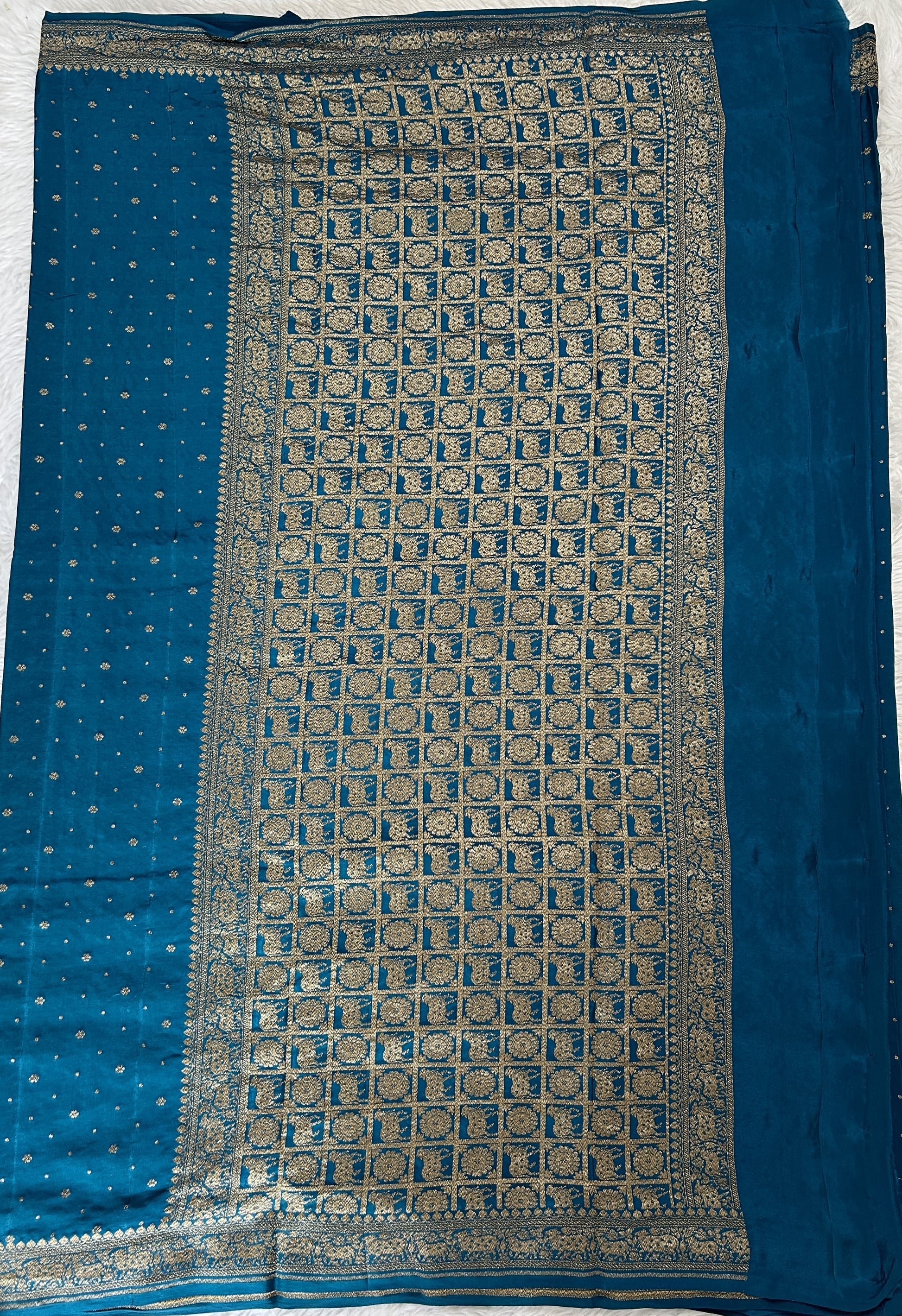 Banarasi Georgette Saree Rama Blue Colored Complemented with a Zari Border. - Sampradaya Designer Studio