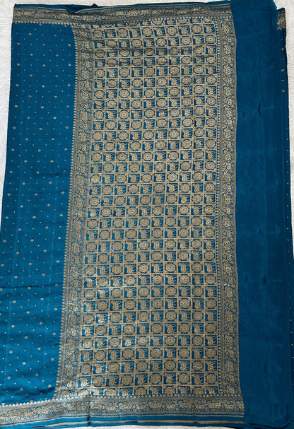 Banarasi Georgette Saree Rama Blue Colored Complemented with a Zari Border. - Sampradaya Designer Studio