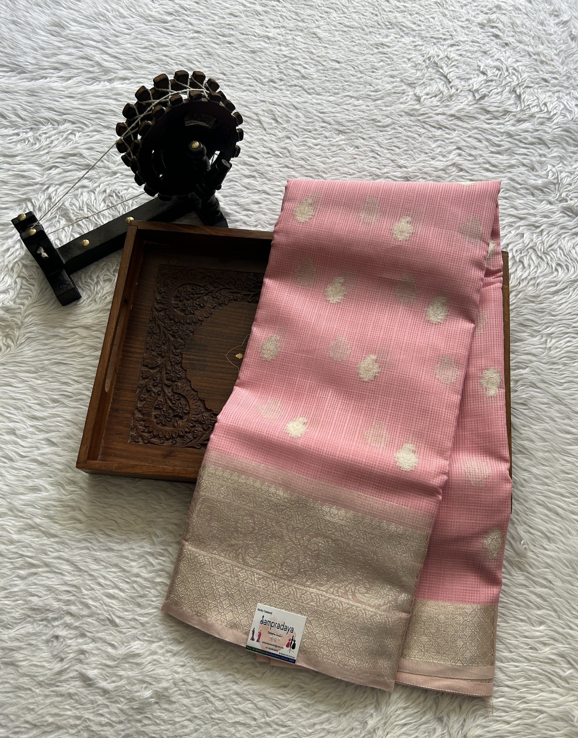 Silk kota Saree Light Pink colored Complemented with a Zari Border. - Sampradaya Designer Studio