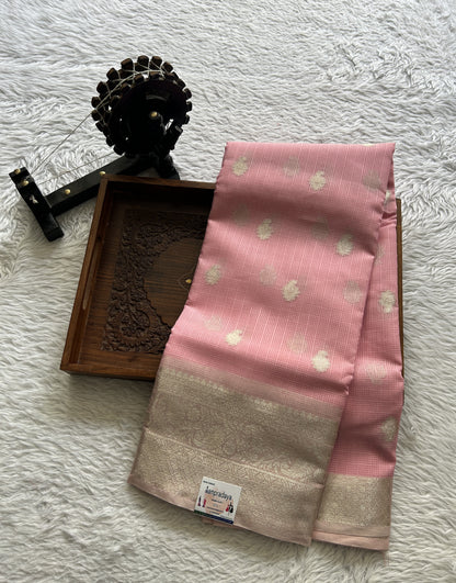 Silk kota Saree Light Pink colored Complemented with a Zari Border. - Sampradaya Designer Studio