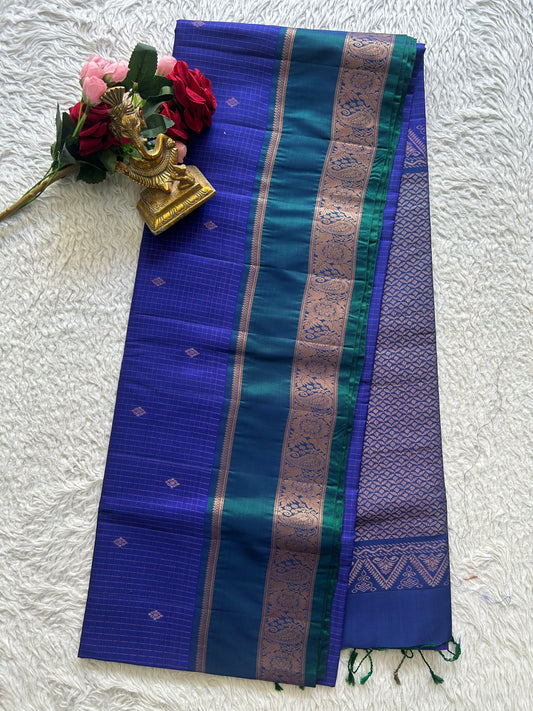 Kanjivaram Silk Saree - Blue with Gold Zari Border ( Powerloom) | Affordable Luxury