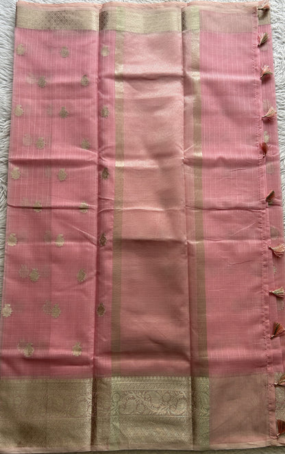 Silk kota Saree Light Pink colored Complemented with a Zari Border. - Sampradaya Designer Studio
