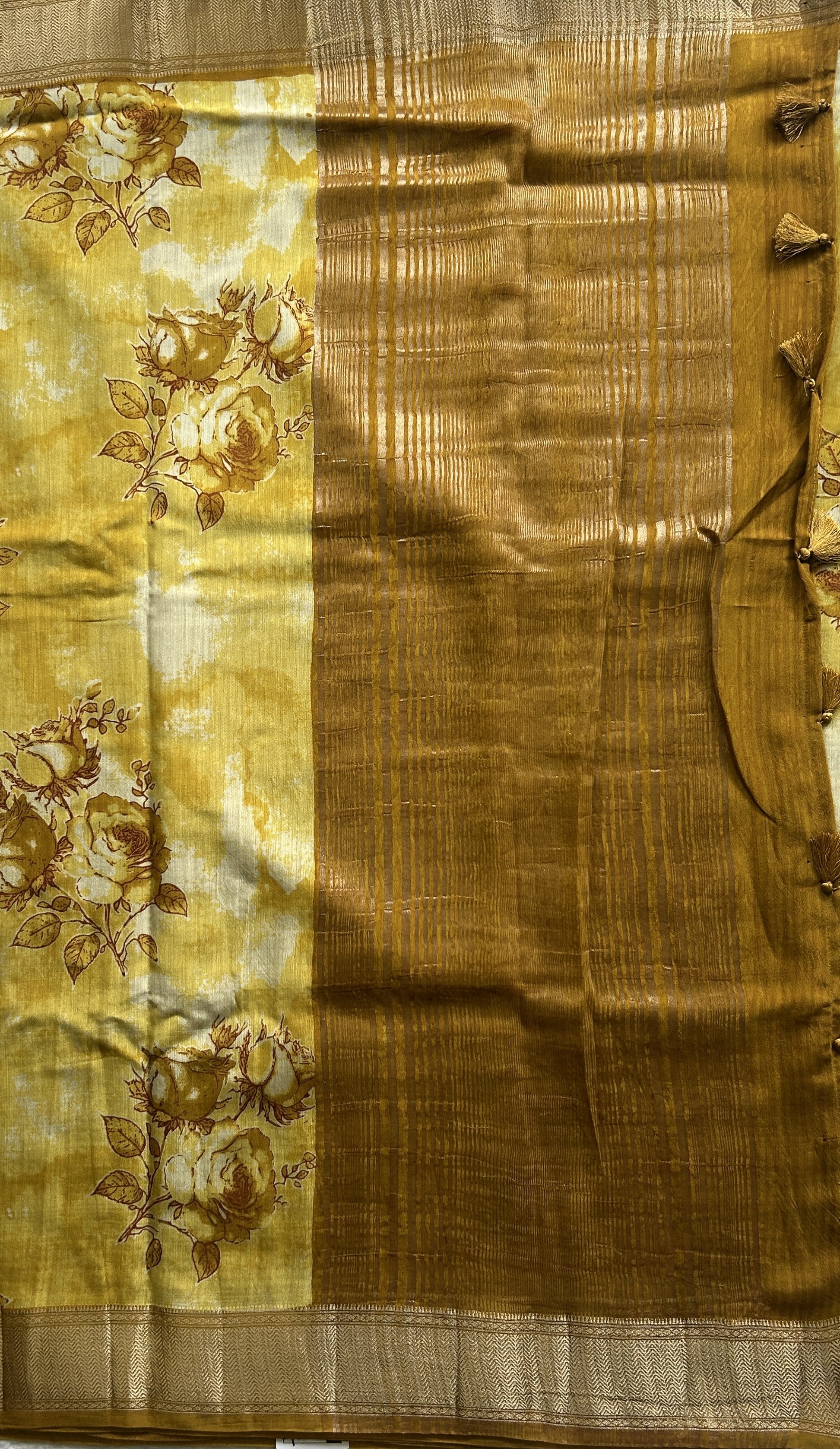 Dola Crepe Saree Yellow Colored Elegantly Paired with a Zari Border. - Sampradaya Designer Studio