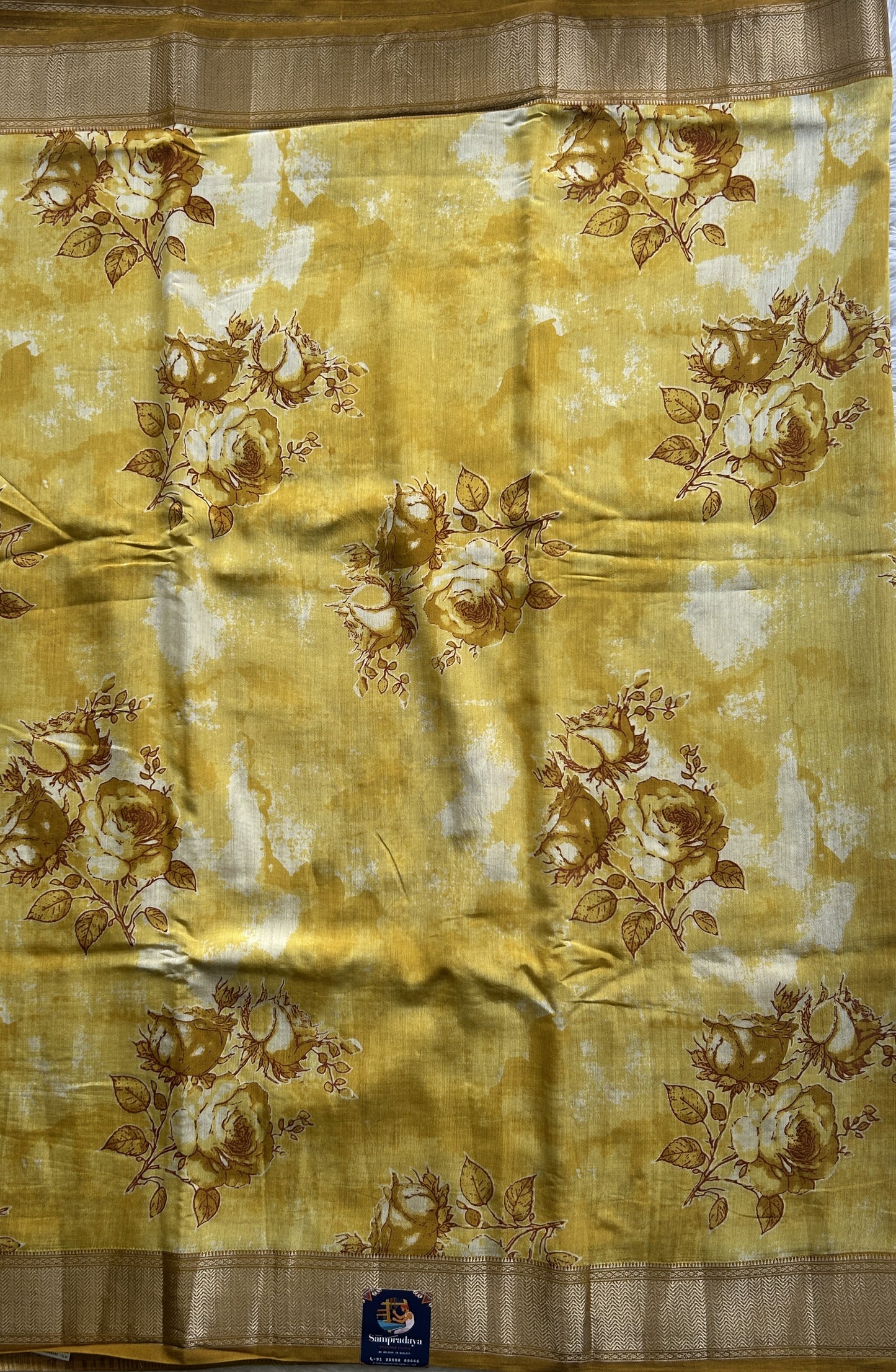 Dola Crepe Saree Yellow Colored Elegantly Paired with a Zari Border. - Sampradaya Designer Studio