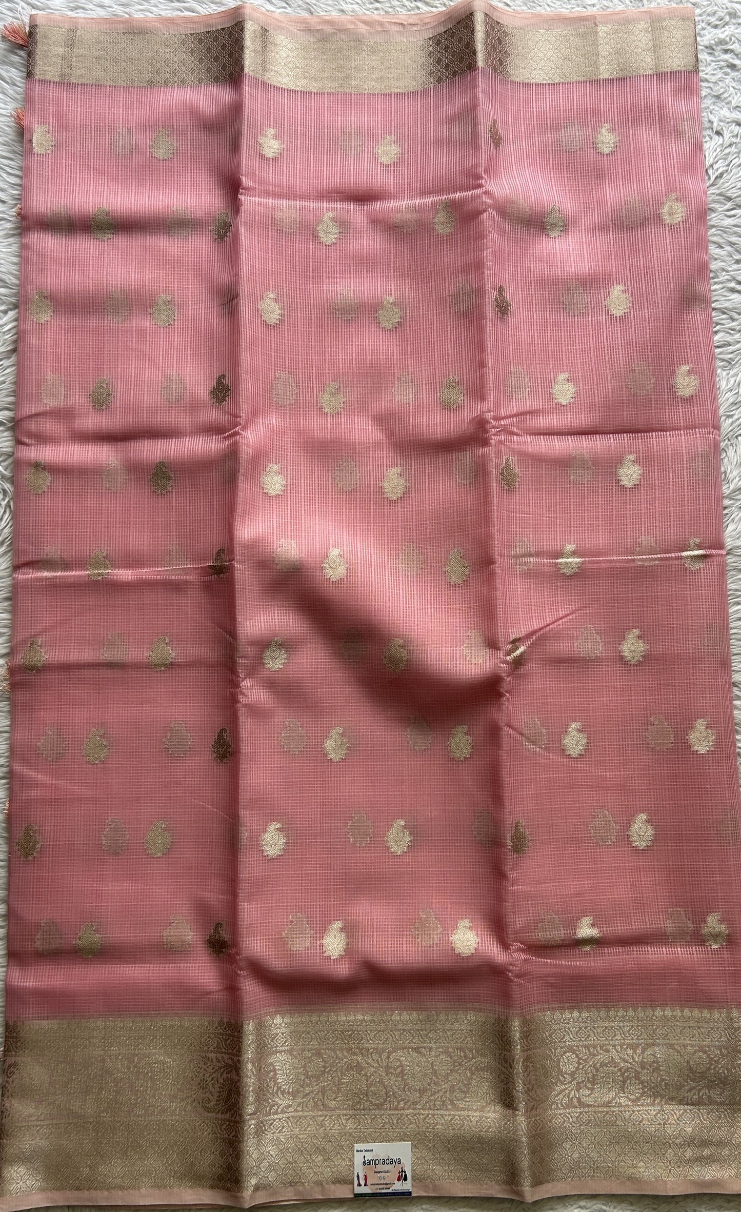 Silk kota Saree Light Pink colored Complemented with a Zari Border. - Sampradaya Designer Studio