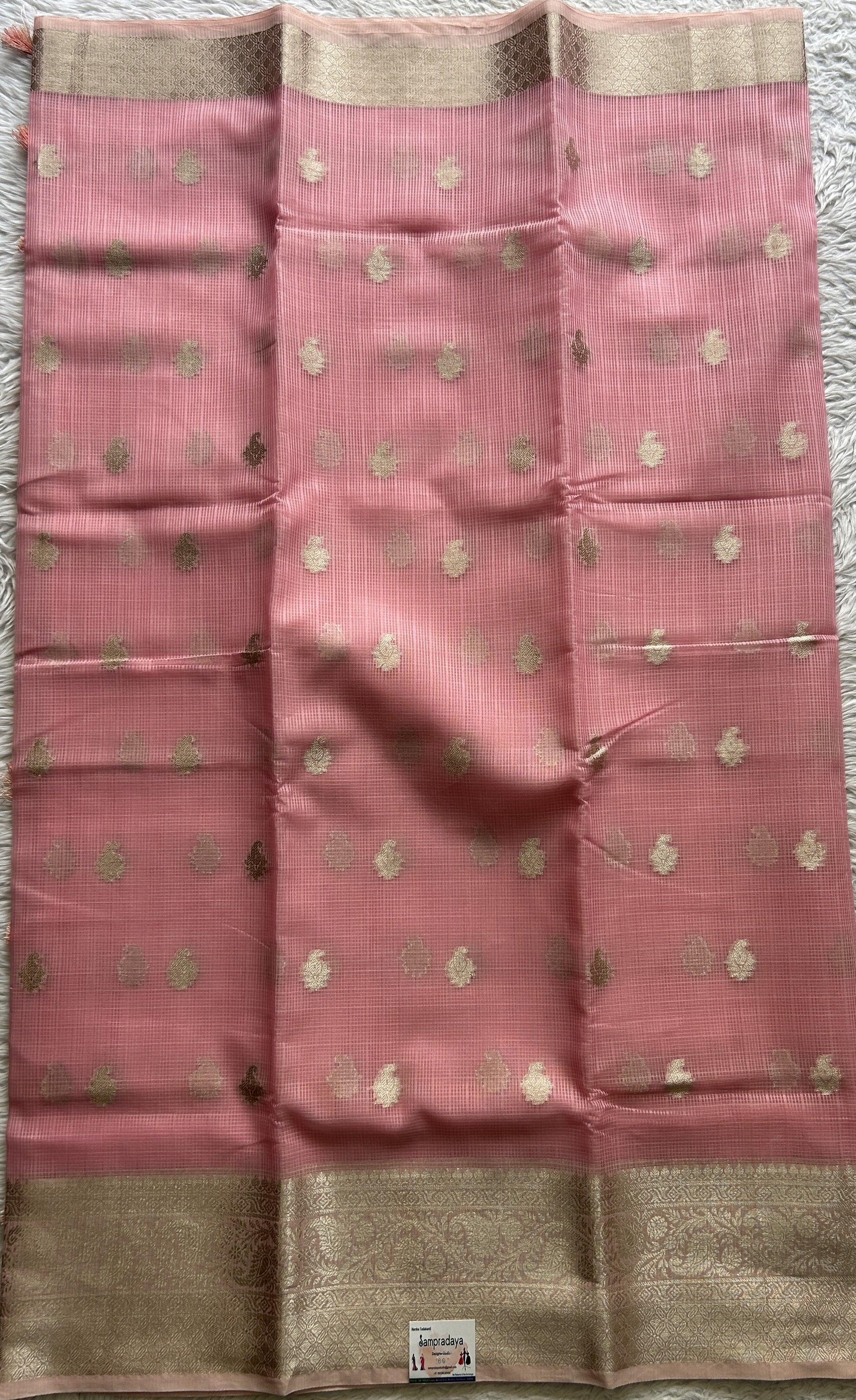 Silk kota Saree Light Pink colored Complemented with a Zari Border. - Sampradaya Designer Studio