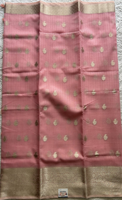Silk kota Saree Light Pink colored Complemented with a Zari Border. - Sampradaya Designer Studio