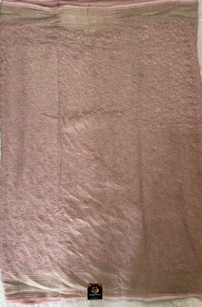 Banarasi Georgette Saree Baby Pink Colored Complemented with a Zari Border. - Sampradaya Designer Studio