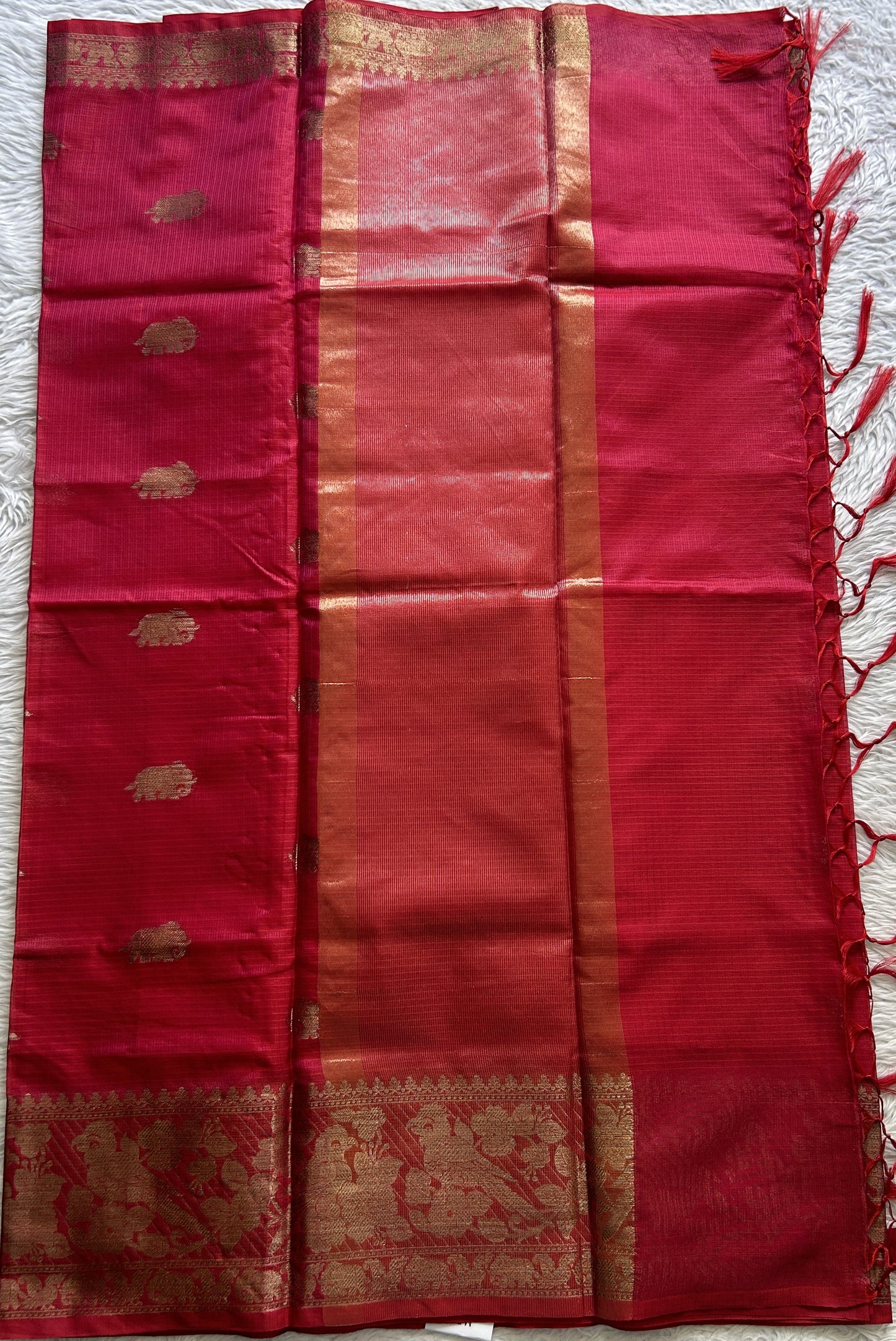 Silk kota Saree Dark Pink colored Complemented with a Zari Border. - Sampradaya Designer Studio